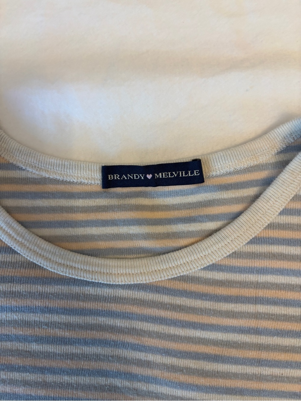 Brandy Melville Light Blue and Cream Striped Crewneck